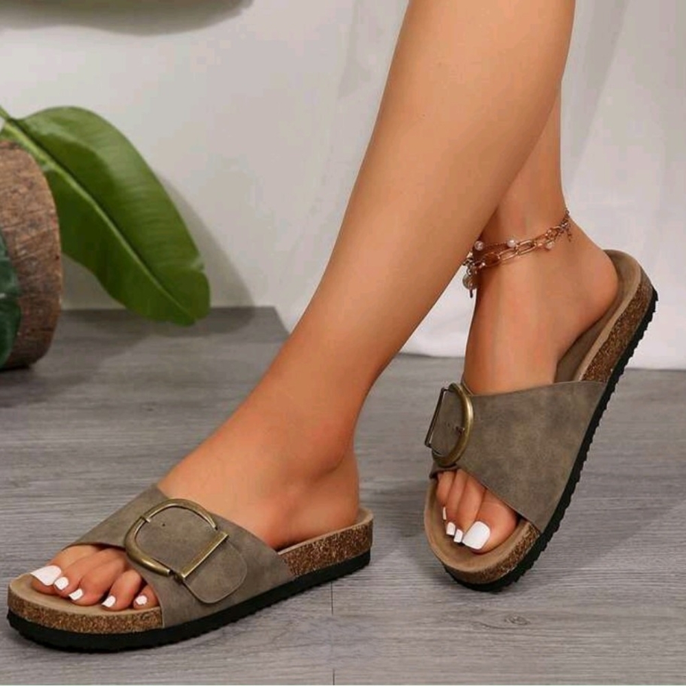Women's Taupe Slide Sandals
